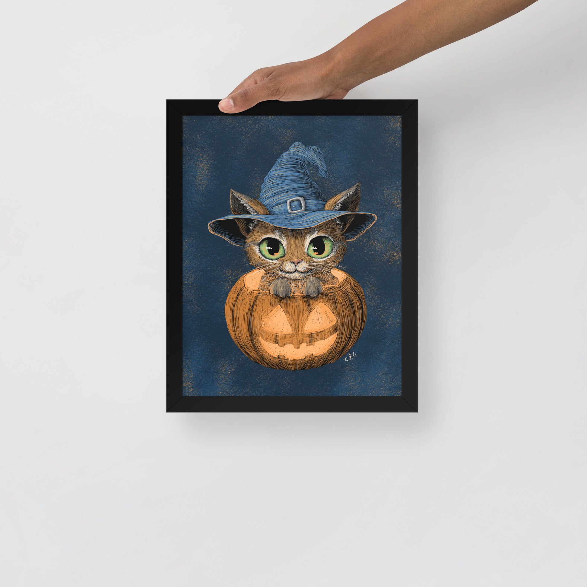 Cat Witch in a Pumpkin Art Print