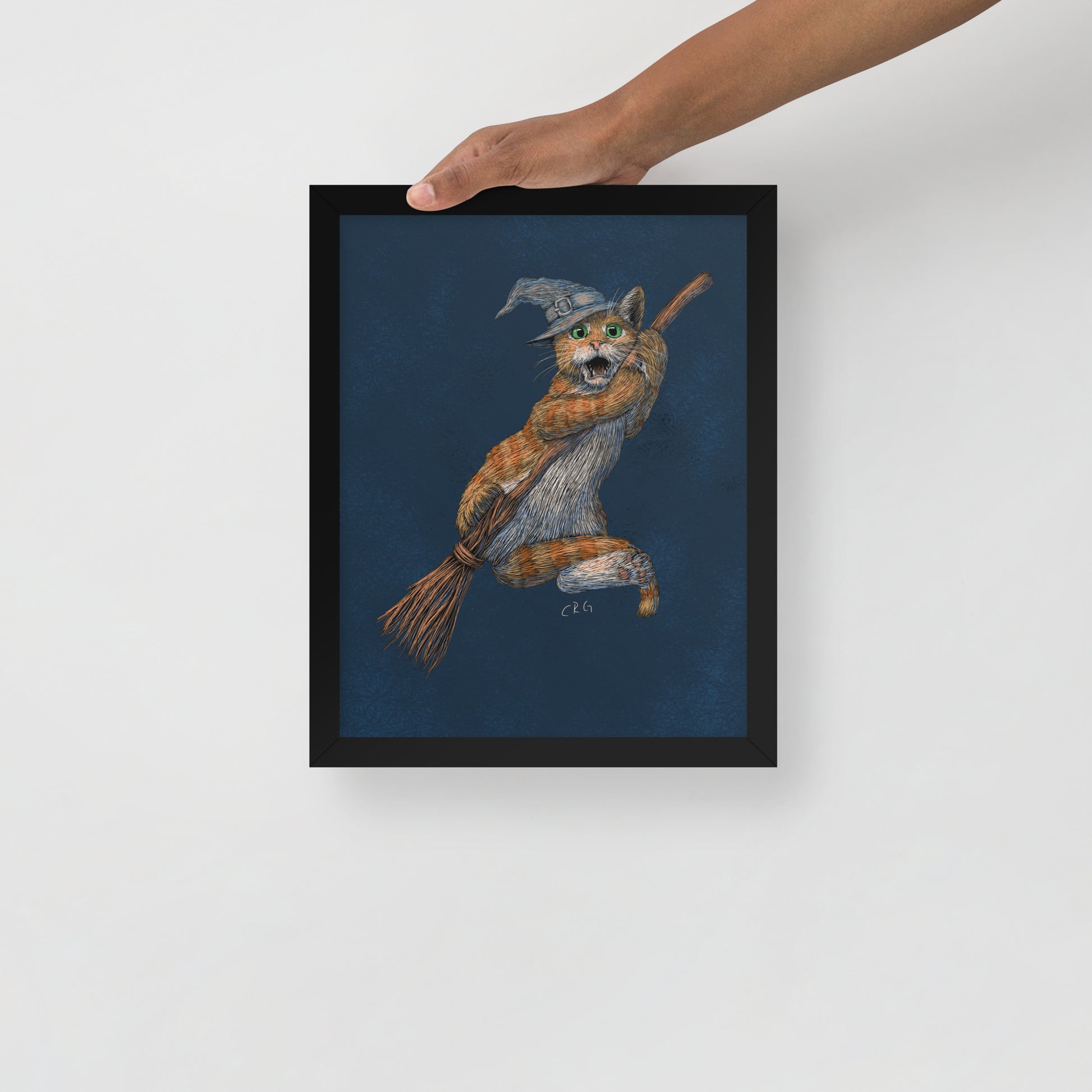 Cat Witch Falling Off a Broom Stick Art Print