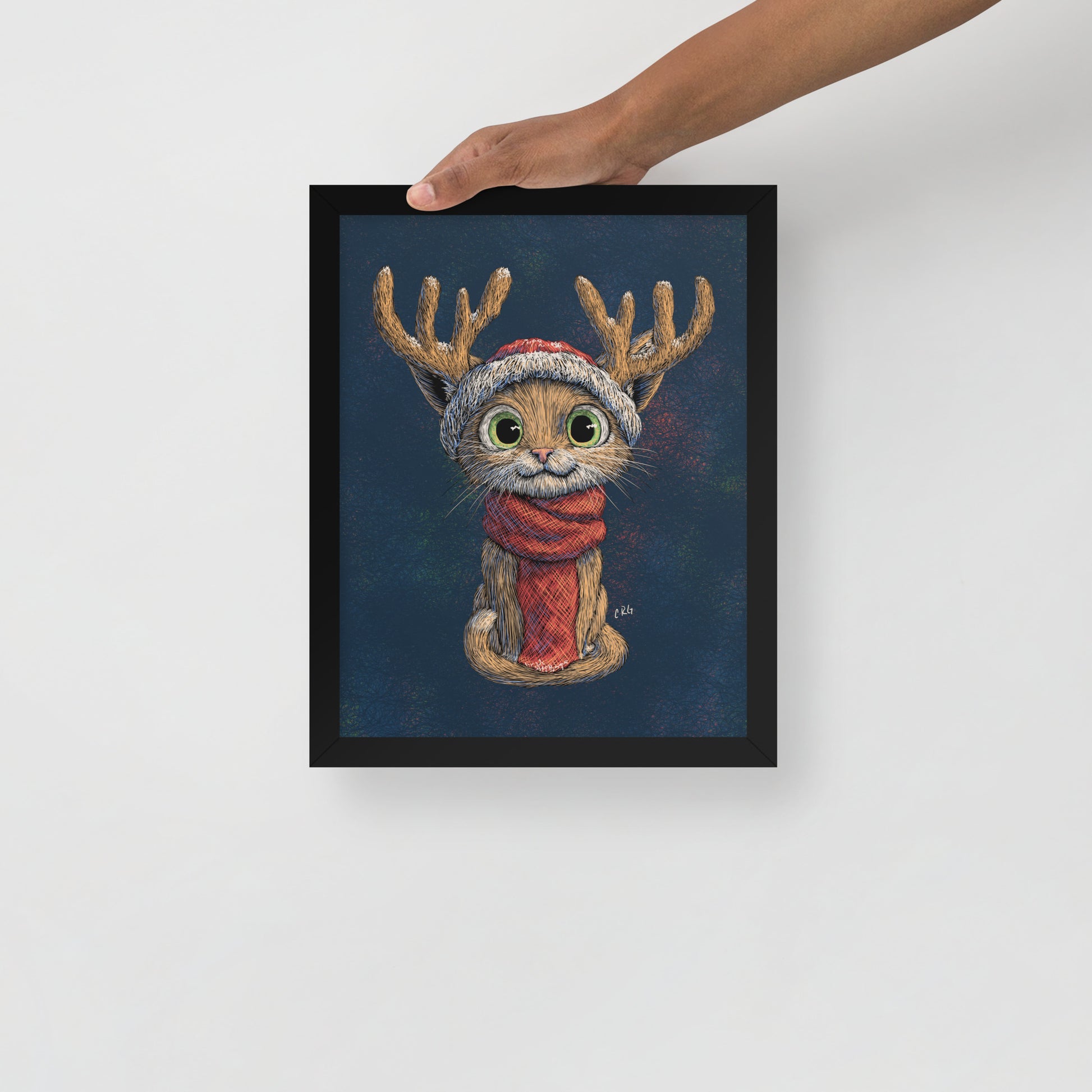 Cat with Reindeer Antler Hat Art Print
