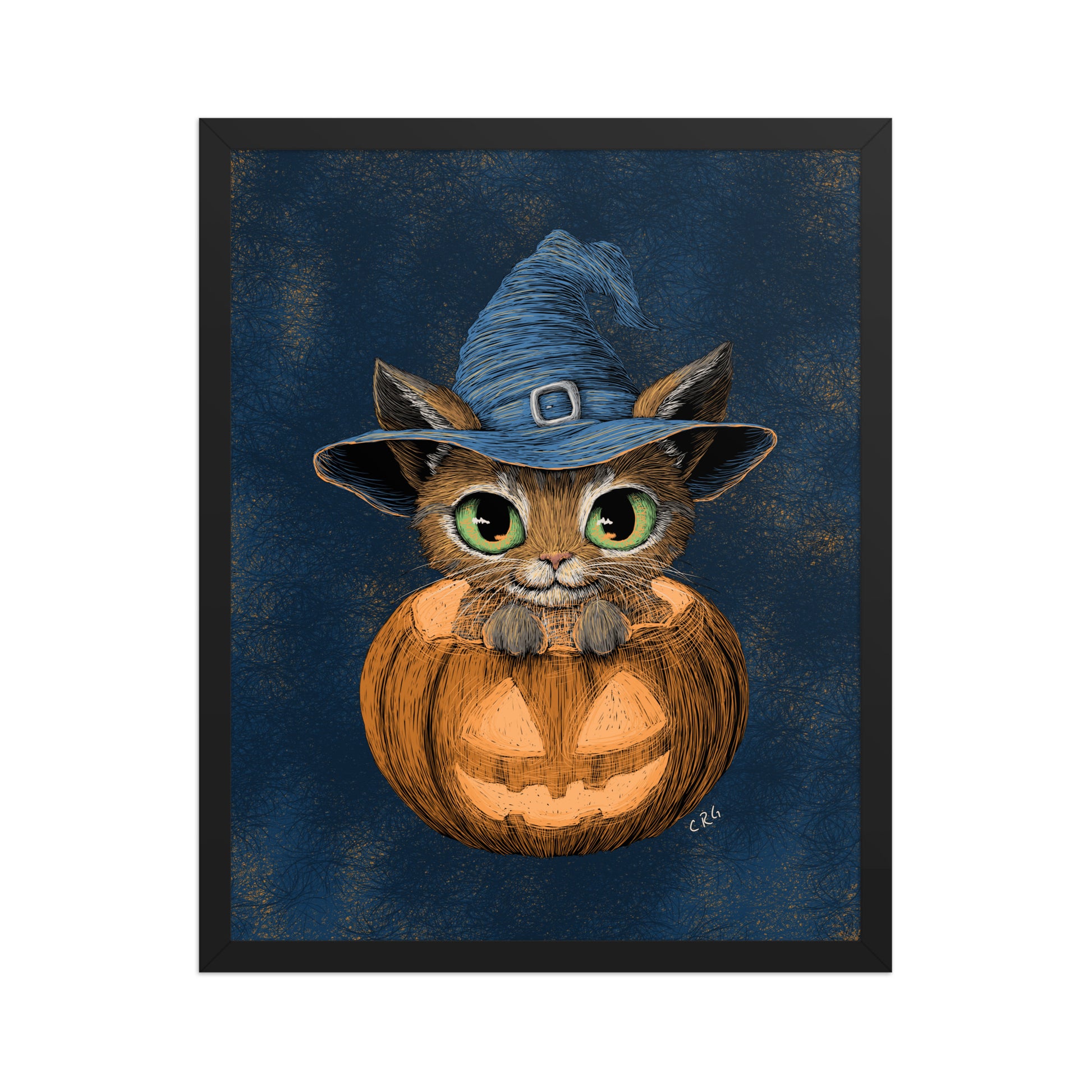 Cat Witch in a Pumpkin Art Print