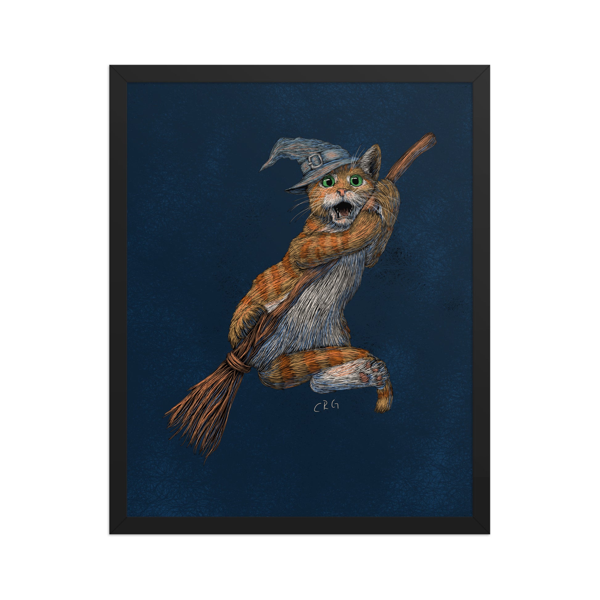 Cat Witch Falling Off a Broom Stick Art Print