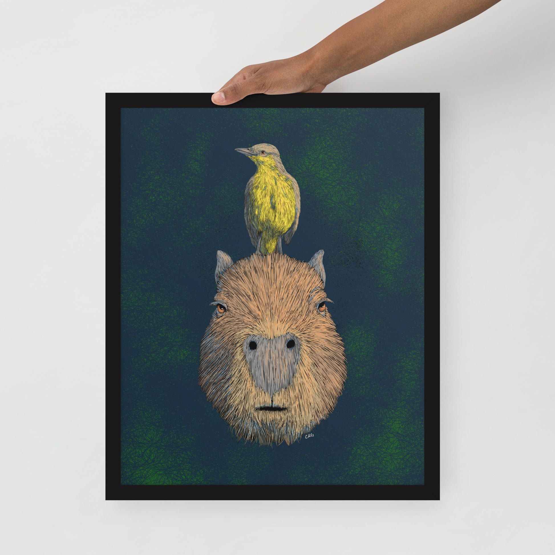 Capybara and Cattle Tyrant Art Print