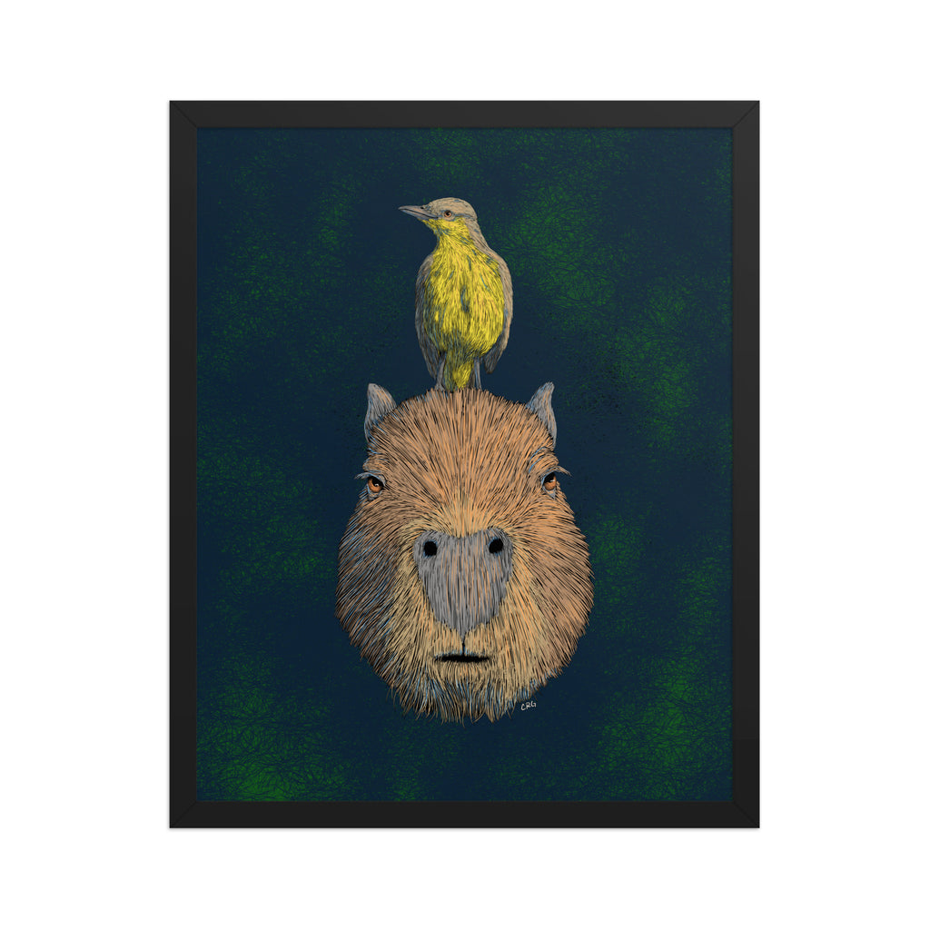 Capybara and Cattle Tyrant Art Print
