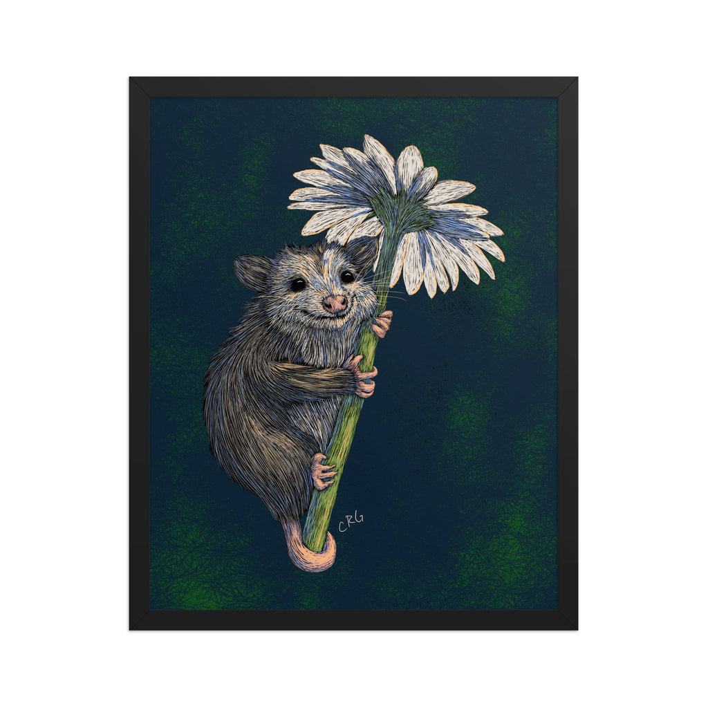 Opossum Hugging Daisy Art Print