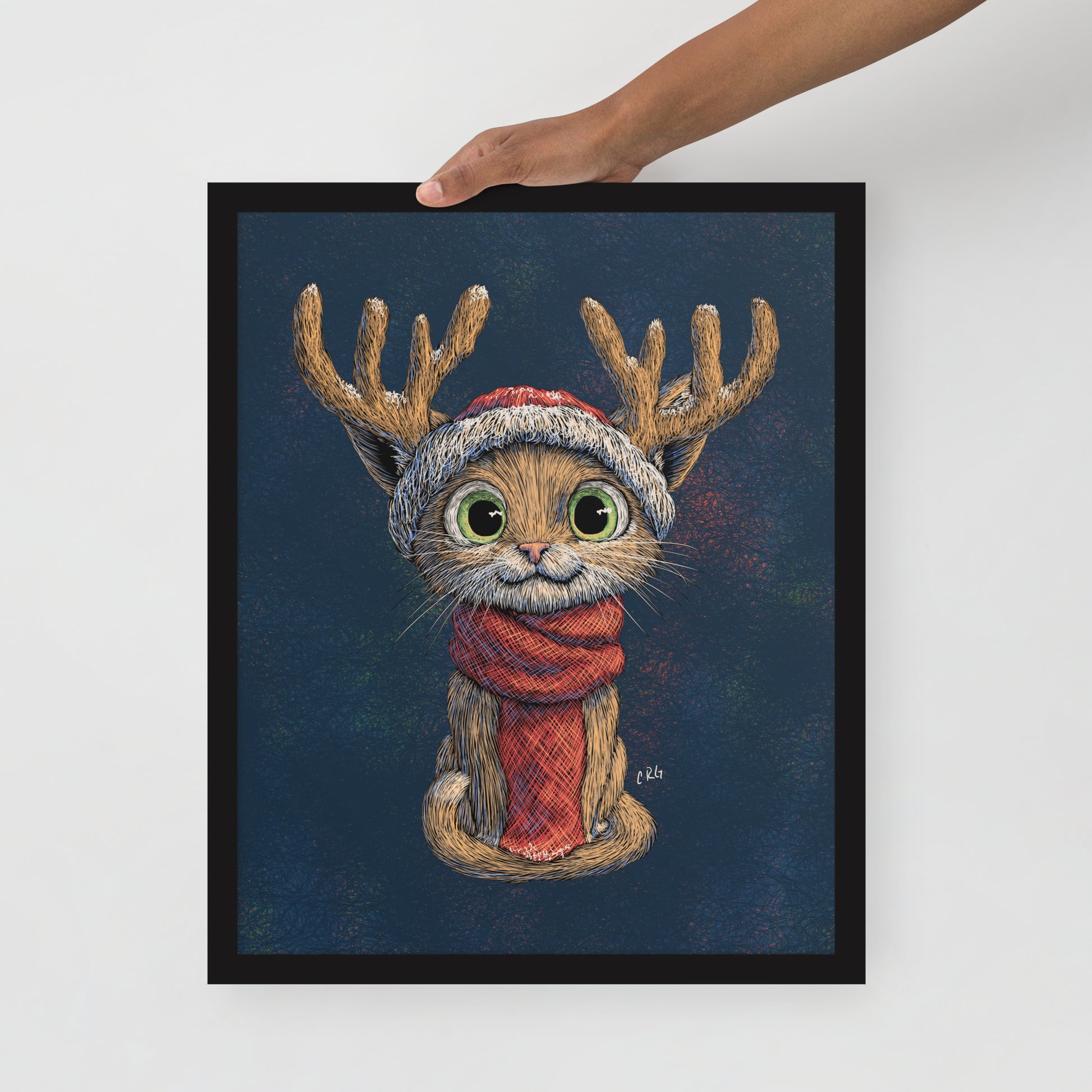 Cat with Reindeer Antler Hat Art Print