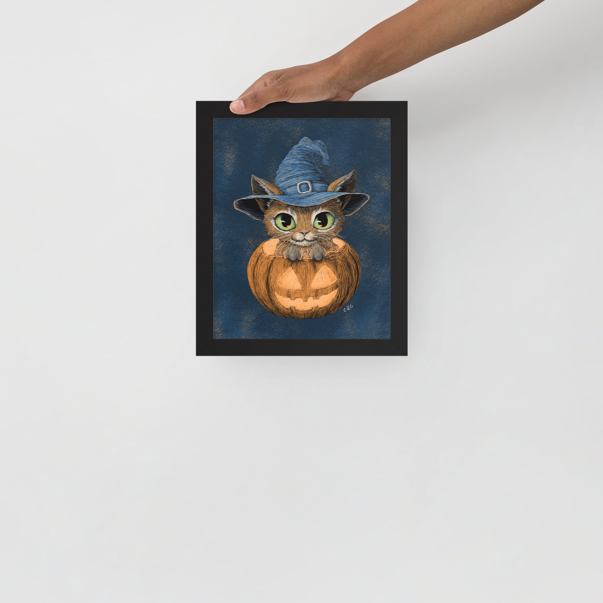 Cat Witch in a Pumpkin Art Print