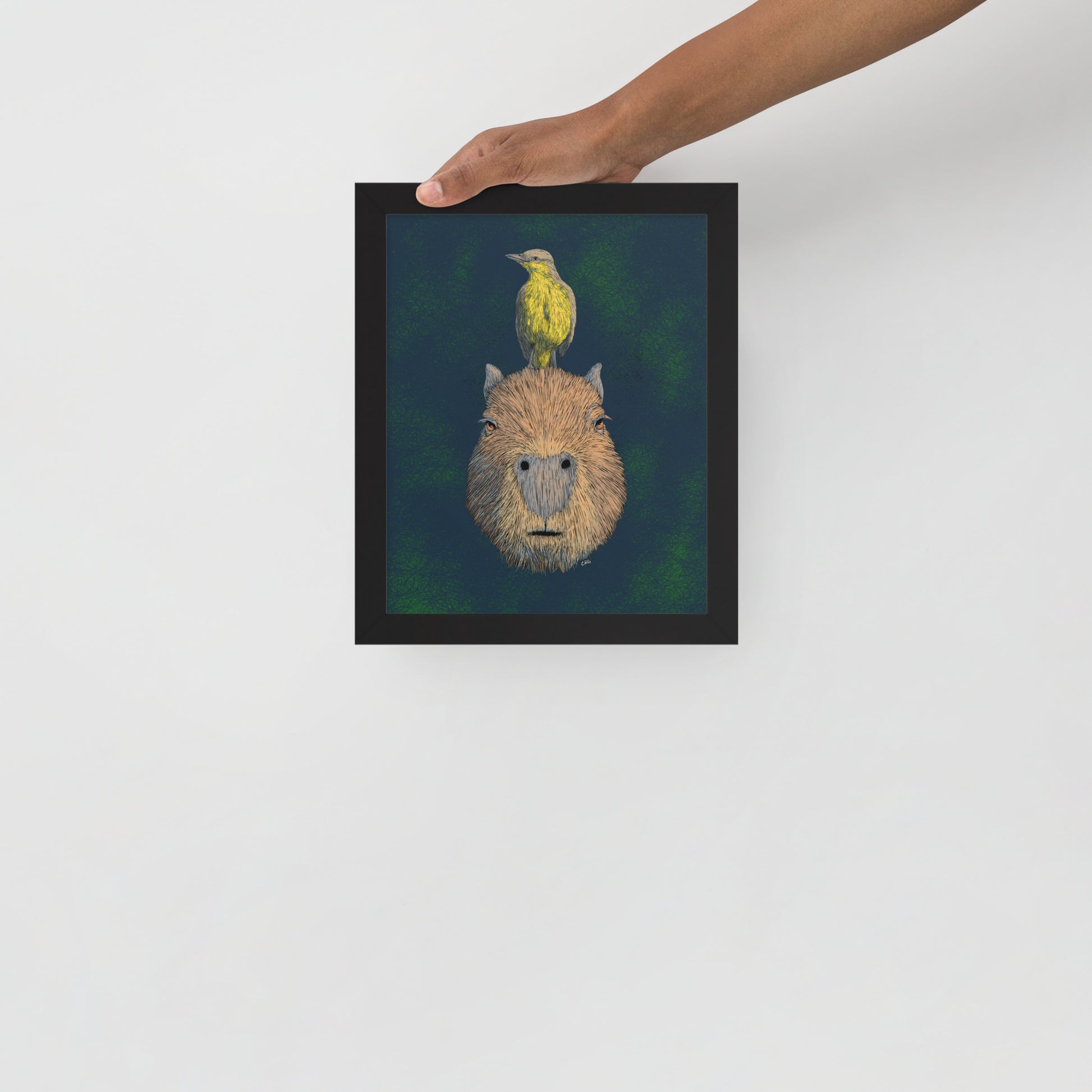 Capybara and Cattle Tyrant Art Print