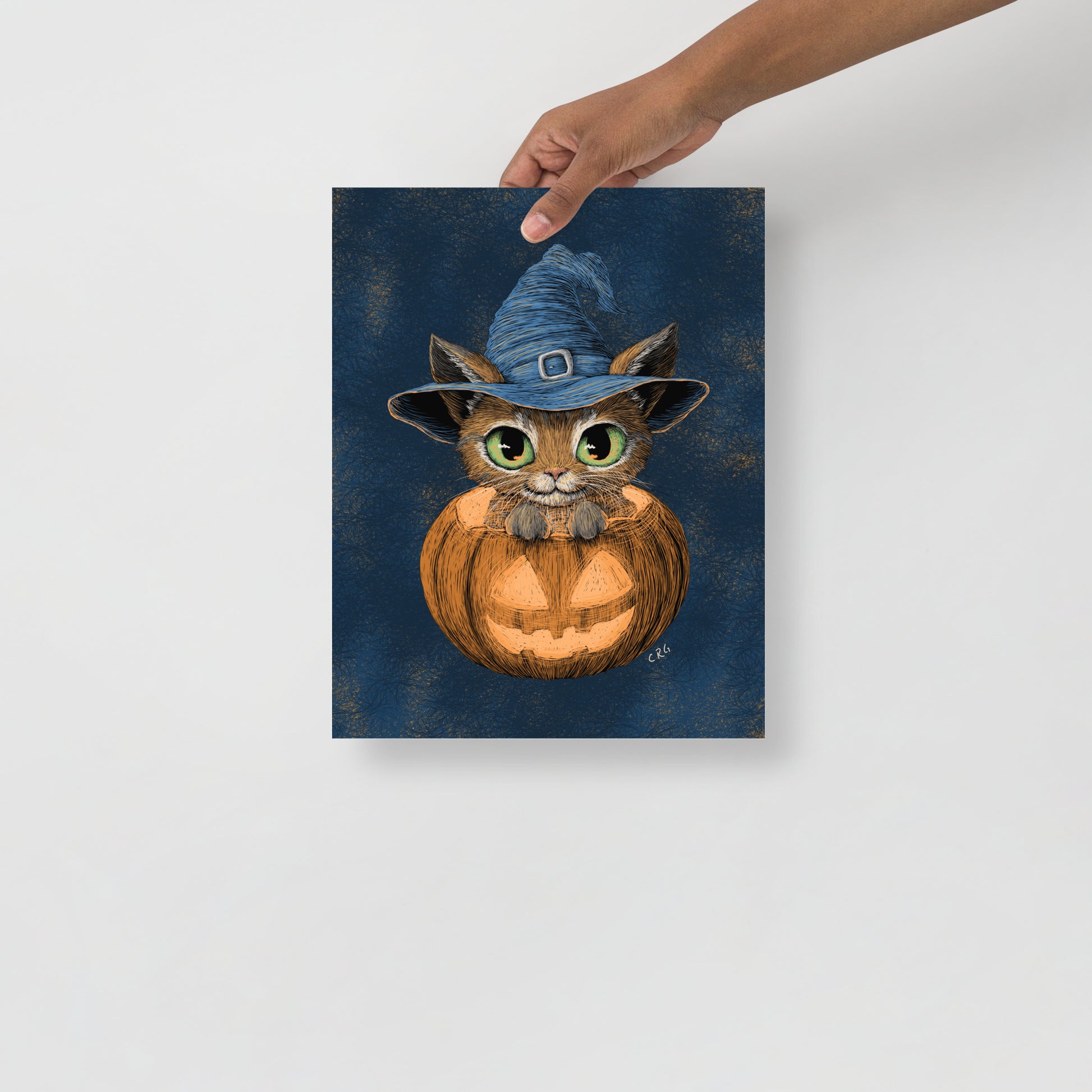 Cat Witch in a Pumpkin Art Print