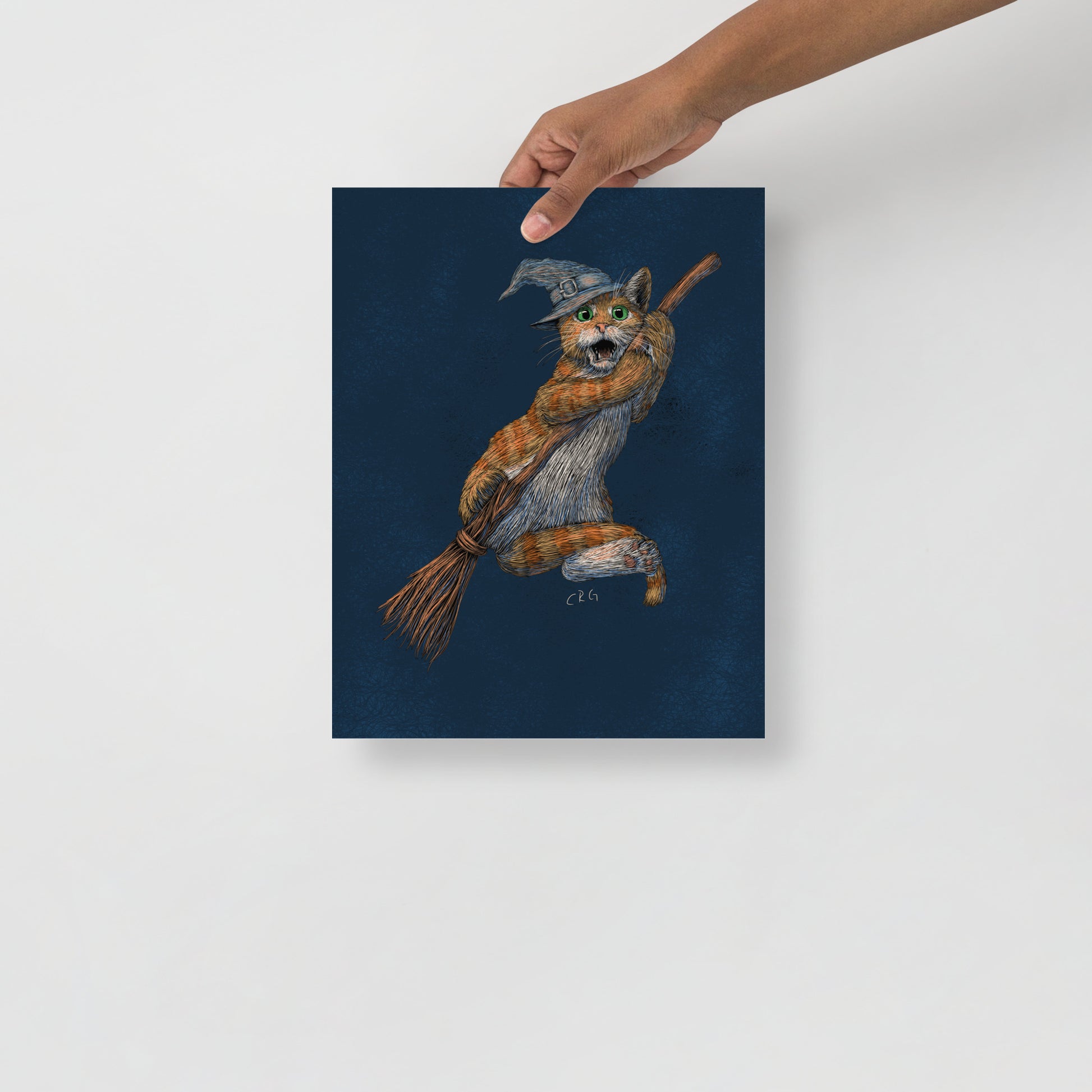 Cat Witch Falling Off a Broom Stick Art Print