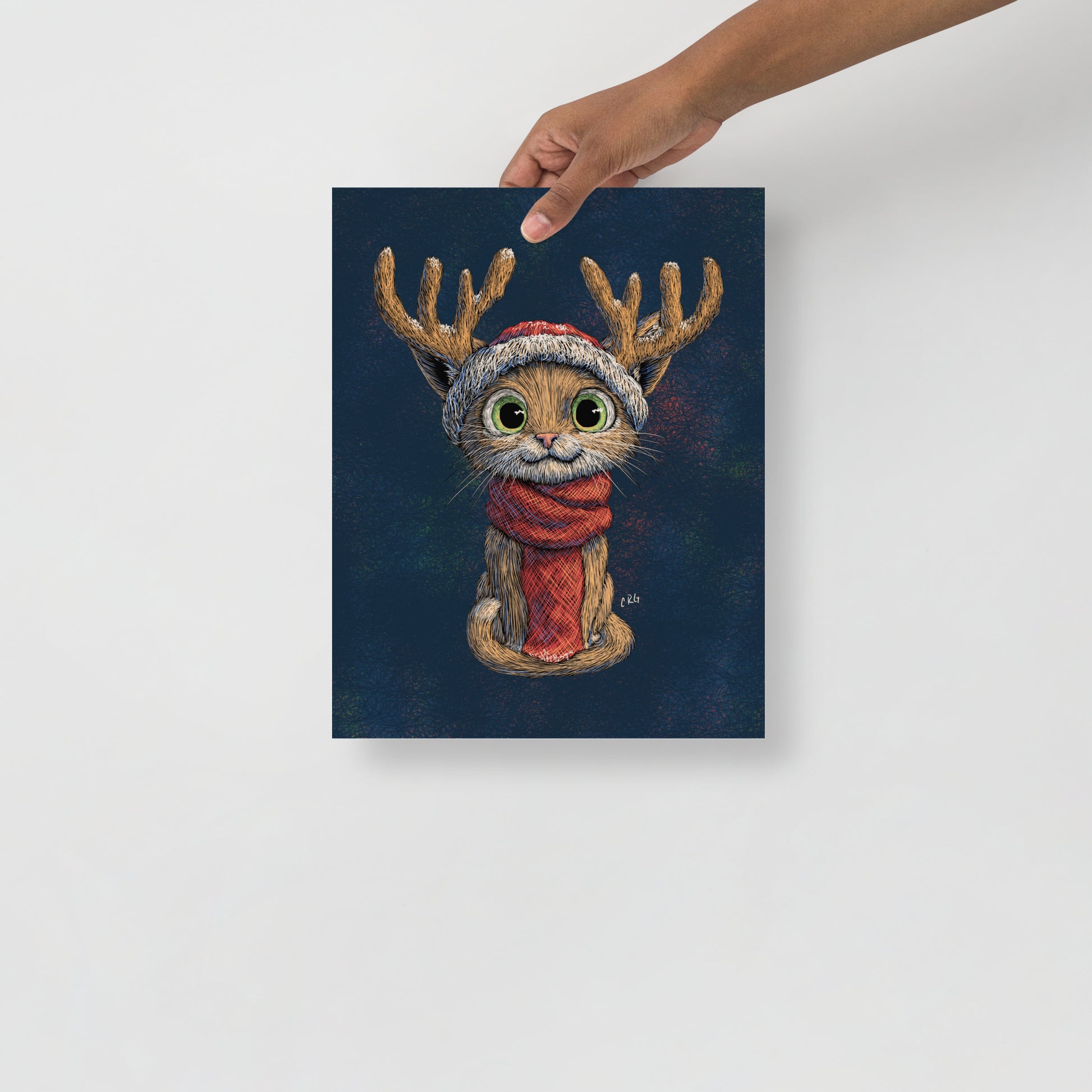 Cat with Reindeer Antler Hat Art Print