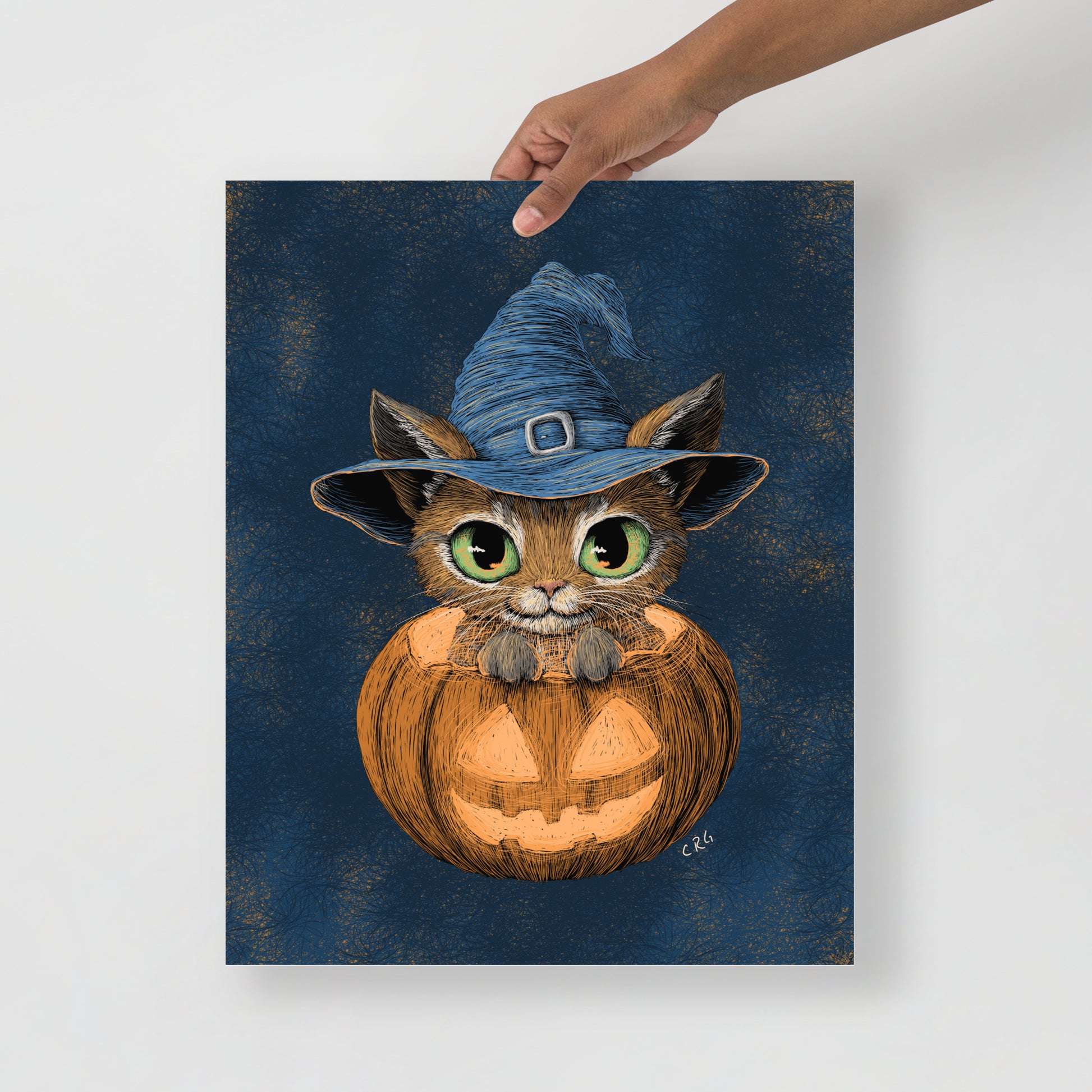 Cat Witch in a Pumpkin Art Print