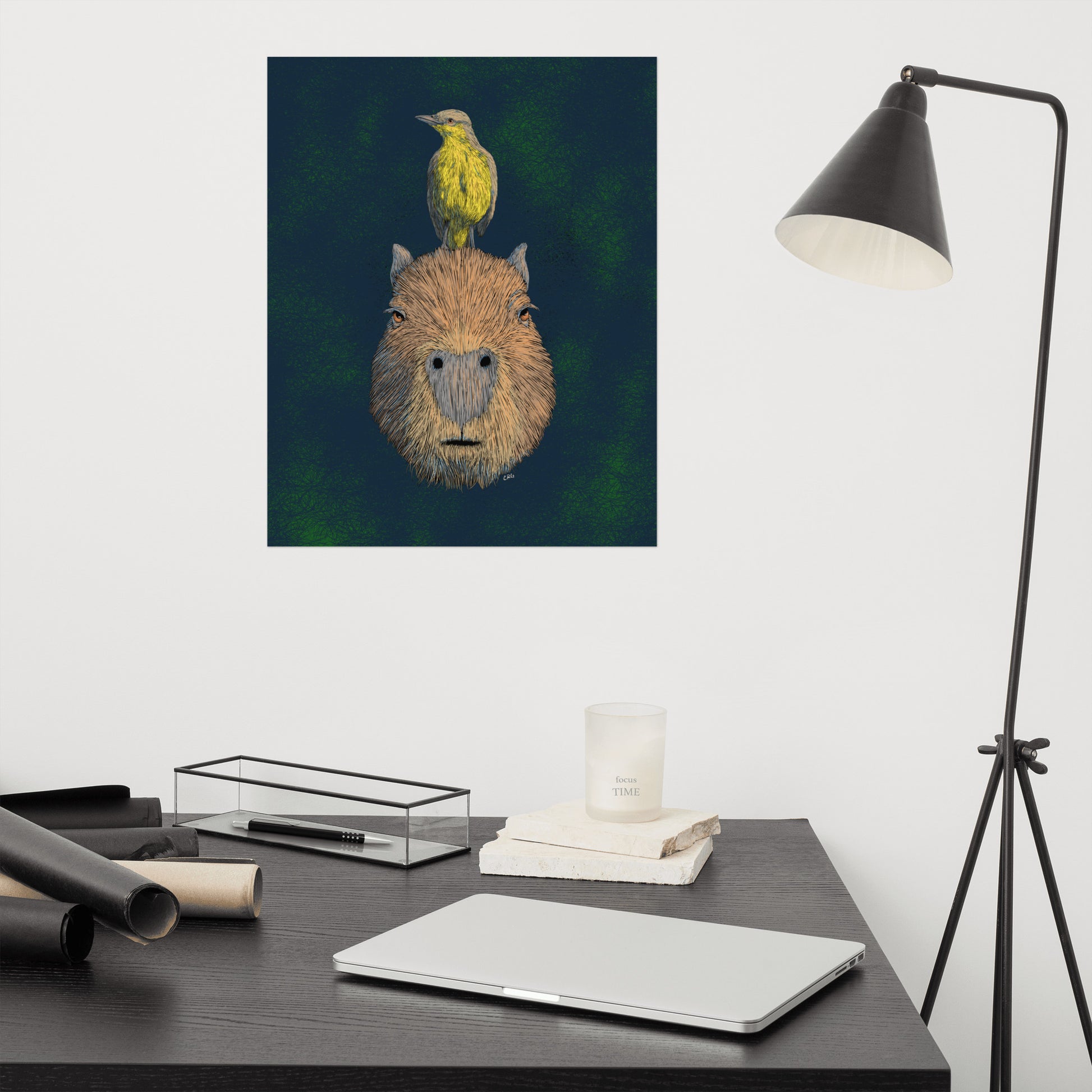 Capybara and Cattle Tyrant Art Print