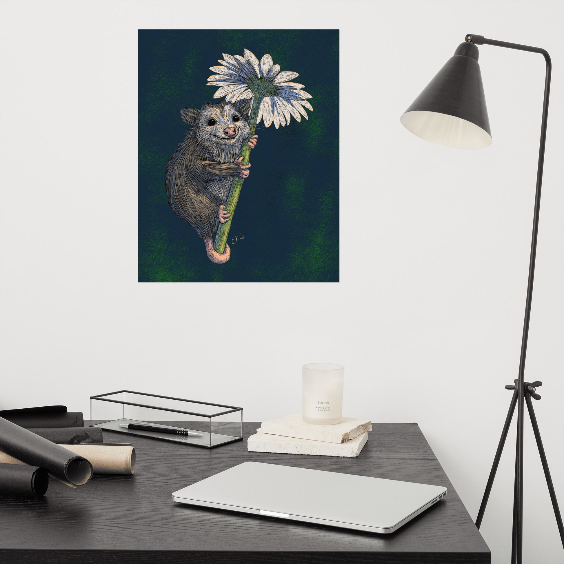 Opossum Hugging Daisy Art Print