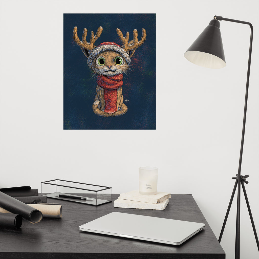 Cat with Reindeer Antler Hat Art Print