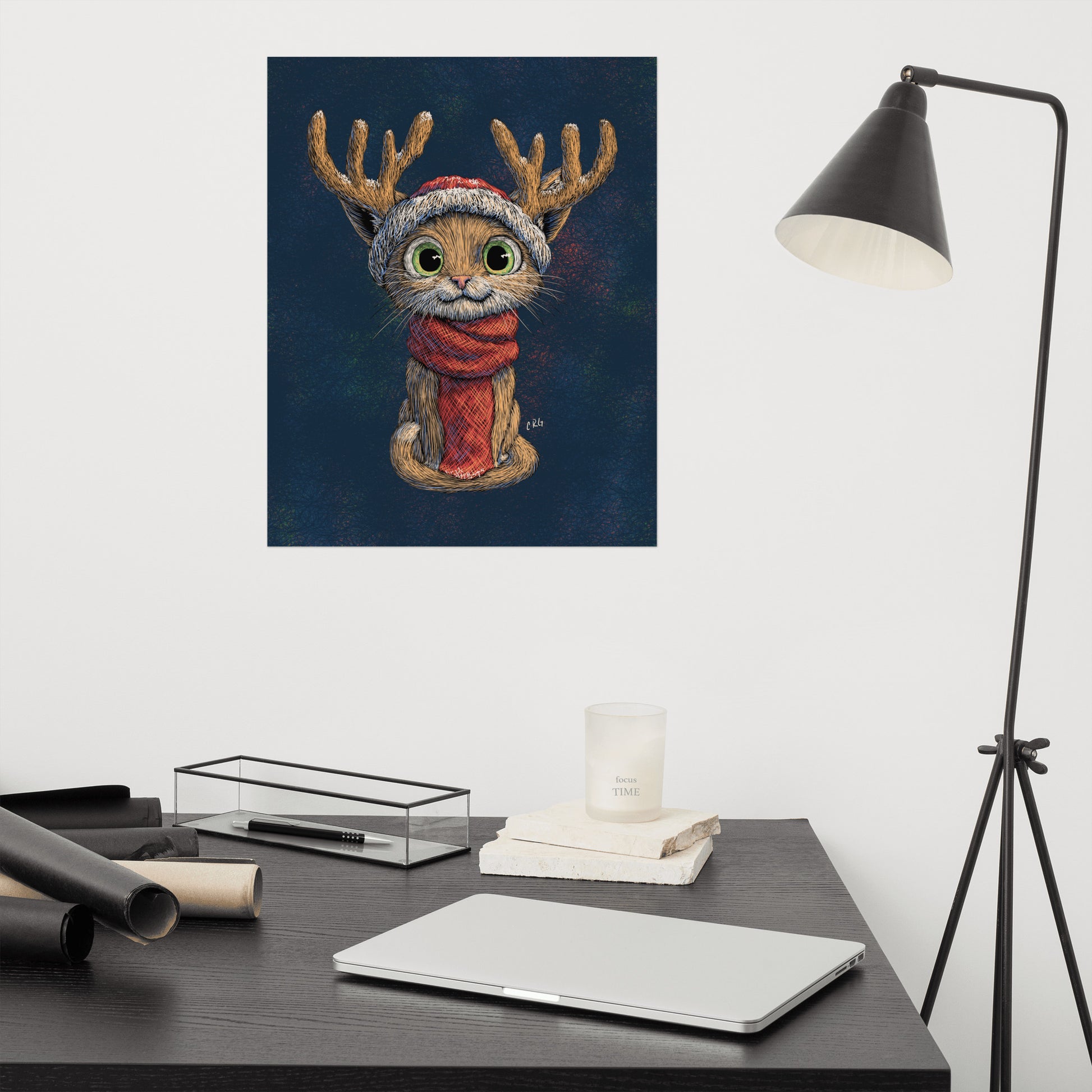 Cat with Reindeer Antler Hat Art Print