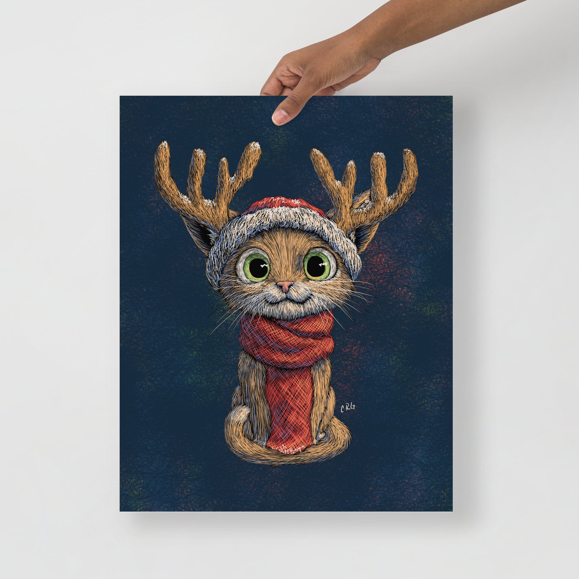 Cat with Reindeer Antler Hat Art Print