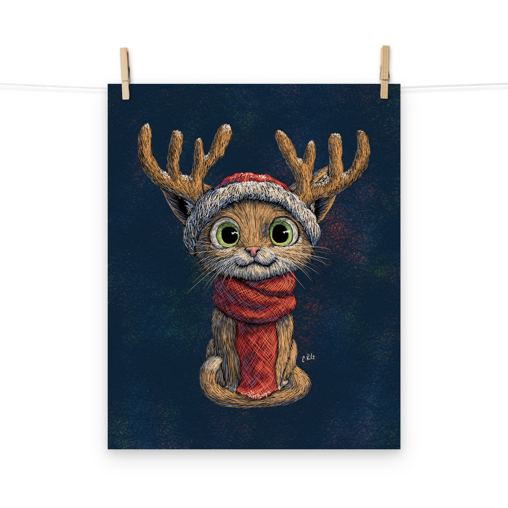 Cat with Reindeer Antler Hat Art Print