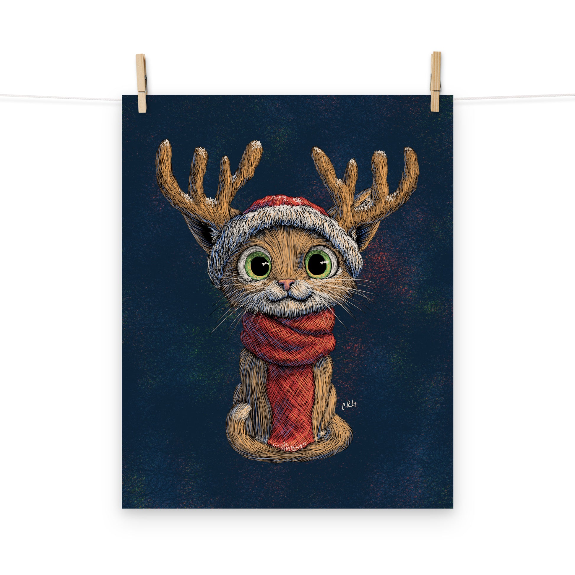 Cat with Reindeer Antler Hat Art Print