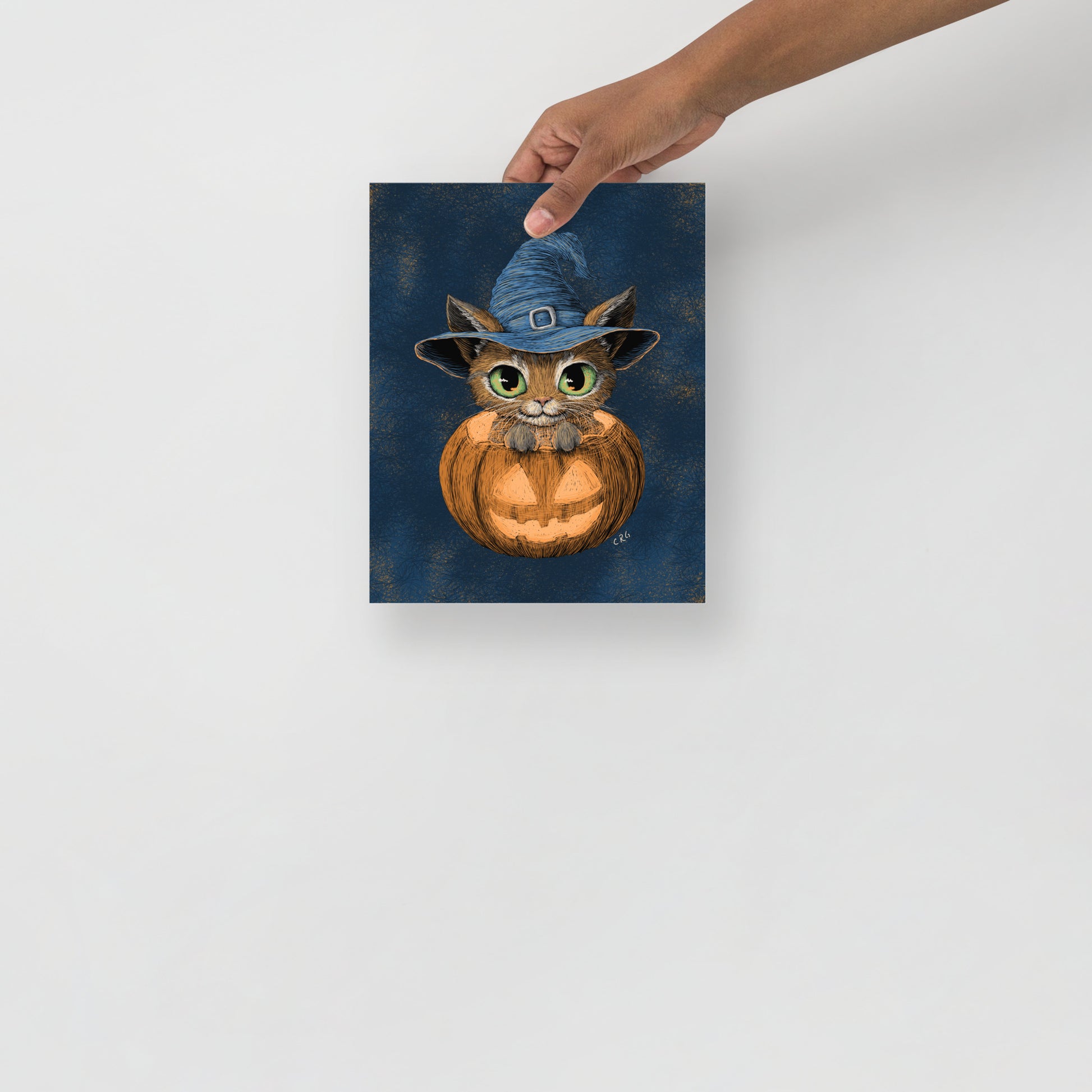 Cat Witch in a Pumpkin Art Print