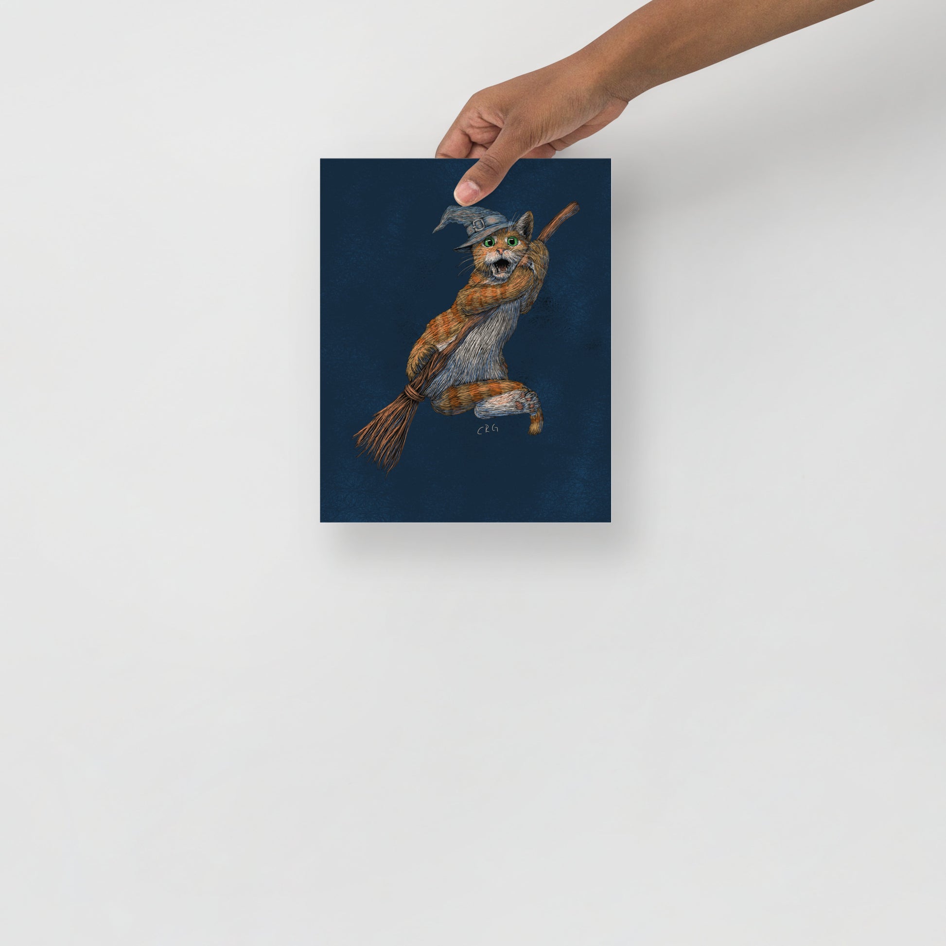 Cat Witch Falling Off a Broom Stick Art Print