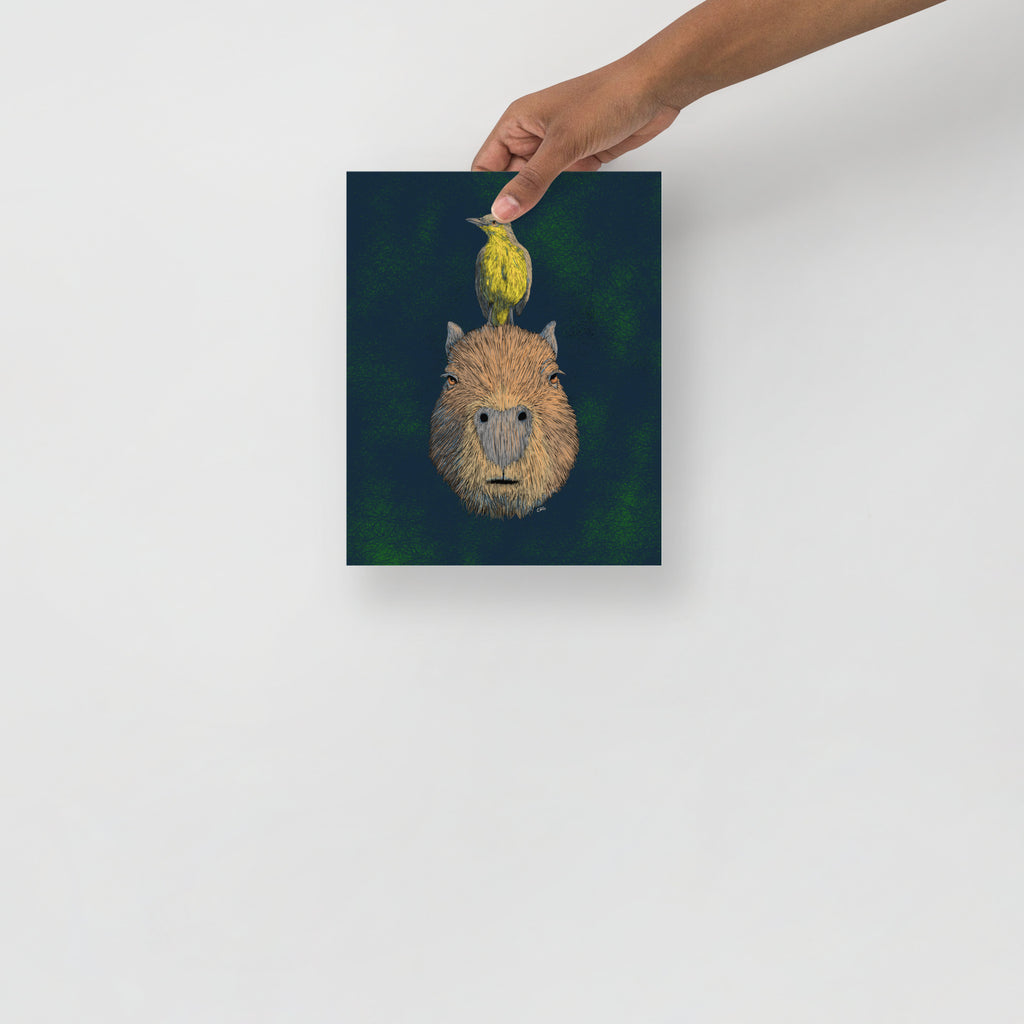 Capybara and Cattle Tyrant Art Print