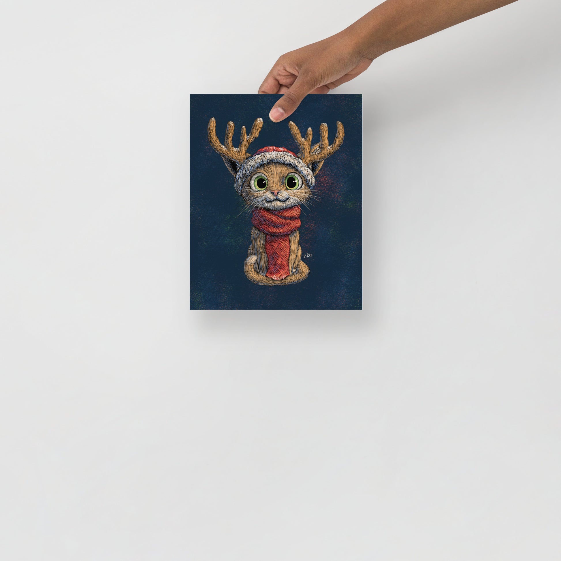 Cat with Reindeer Antler Hat Art Print